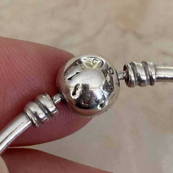 Pandora Logo Ball Clasp Bangle Charm Bracelet 7.5” - Picture 8 of 10